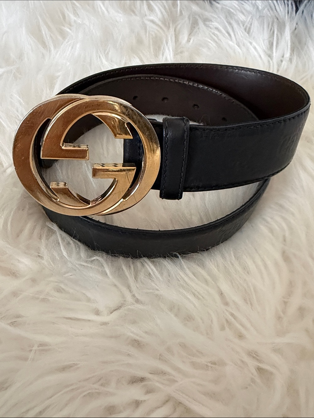 Gucci Black Leather Belt with Gold Double G Buckle